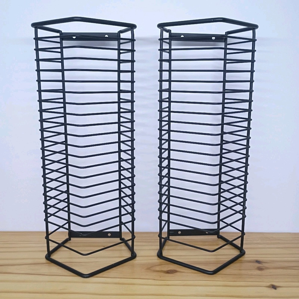 Two Atlantic 24 CD Storage Racks Metal Wire Tower - Tabletop or Wall Mount
